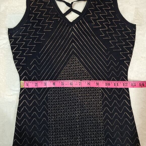 Guess Delilah Pointelle Knit Bodycon Black Dress with Strappy Back - Size Medium - Picture 9 of 10